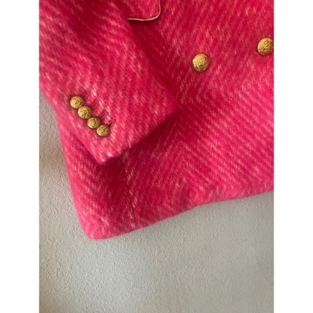 J.Crew Pink Herringbone Tweed Double Breasted Blazer Gold Crest Buttons - Picture 14 of 16